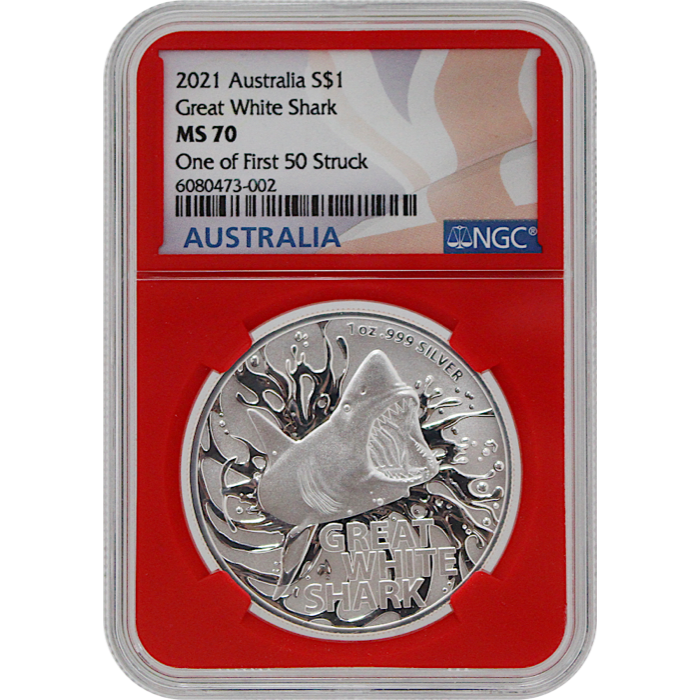 2021 Great White Shark - 1 Oz Silver - Royal Australian Mint - NGC MS70