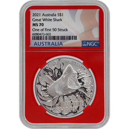 2021 Great White Shark - 1 Oz Silver - Royal Australian Mint - NGC MS70