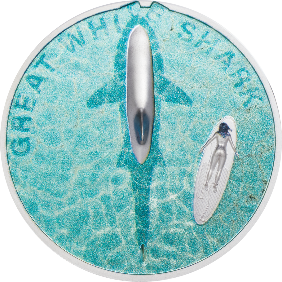 2021 Great White Shark - 1 Oz Silver - Colorized Ultra High Relief