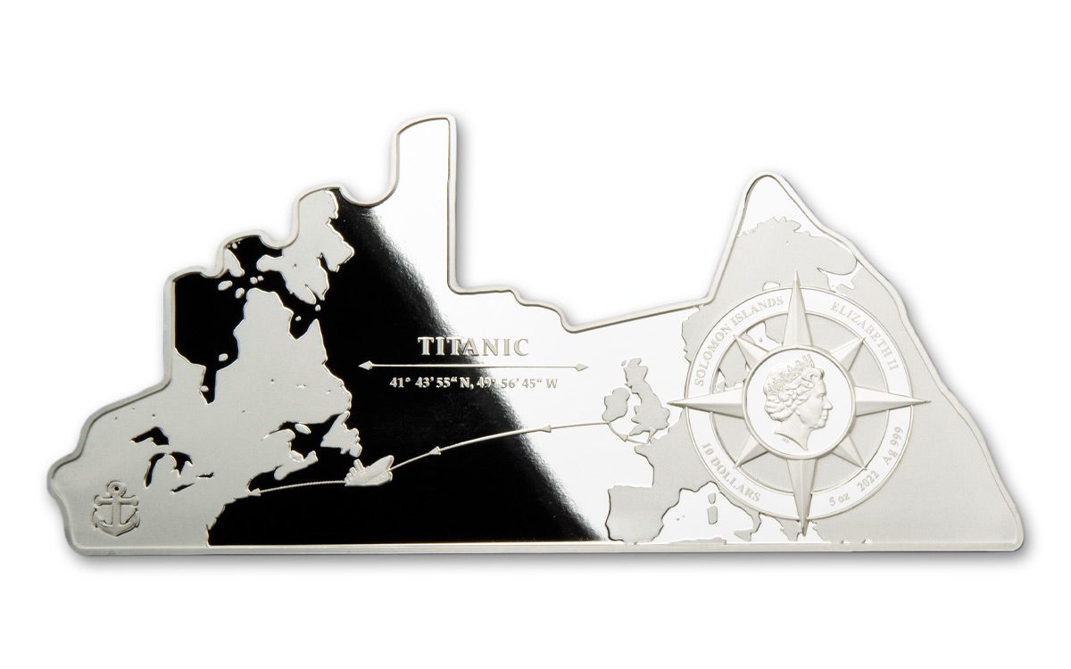2022 5 oz Solomon Islands Silver RMS Titanic Shaped Coin