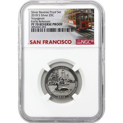 2018 US Silver Reverse Proof Set 10 pc - NGC PF70 Early Release ER Trolley Label
